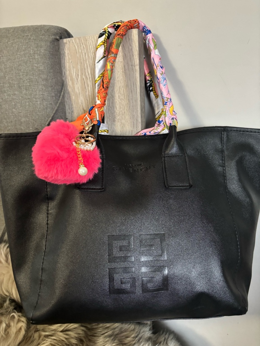 Givenchy Black Leather Tote with Embossed Logo